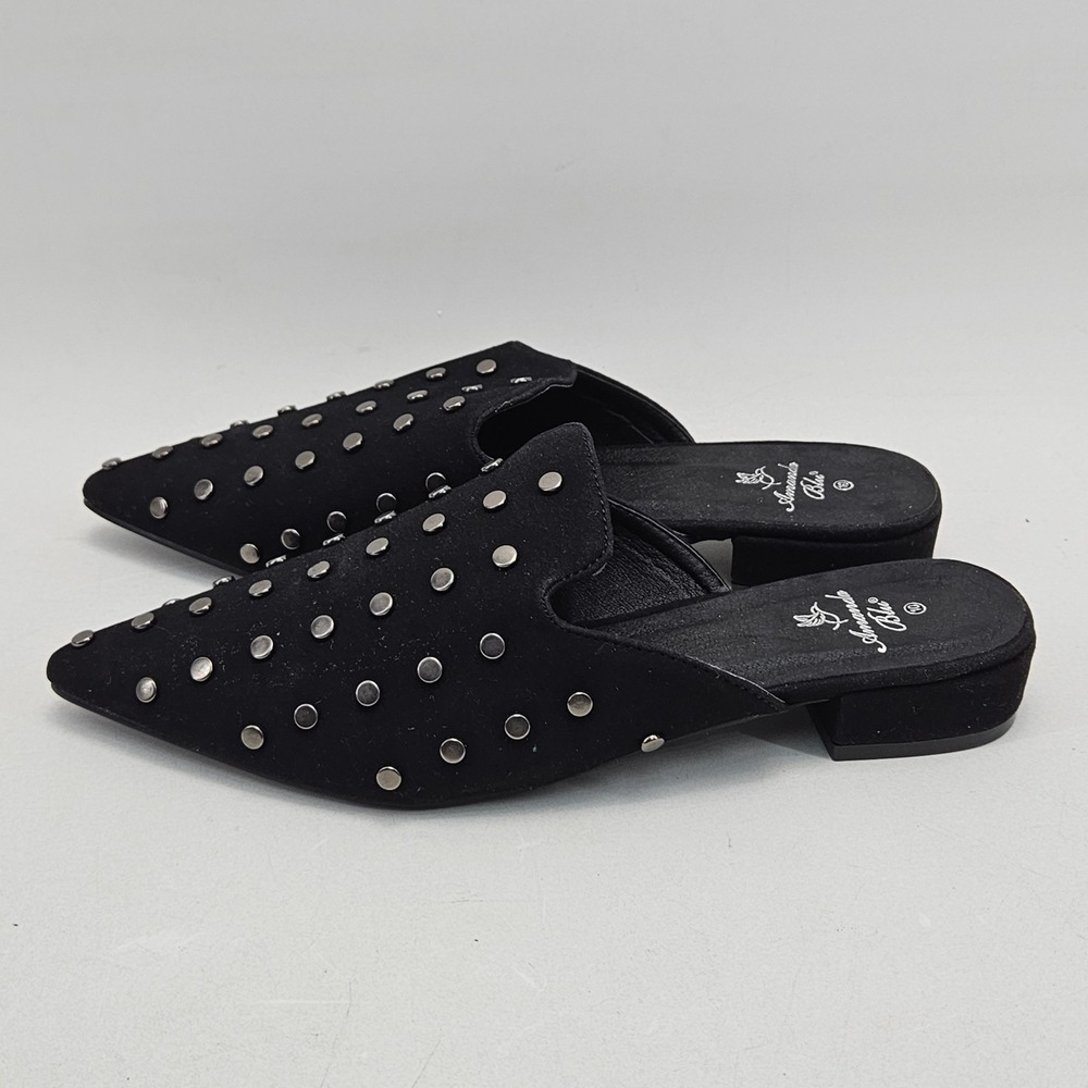 Amanda Blu Mila Studded Mules Black Pointed Toe Slip On Flats Womens size 10